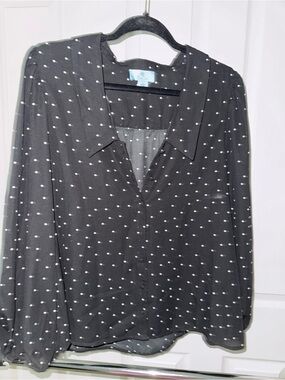 CeCe Black Button-Down Blouse with White Polka Dots